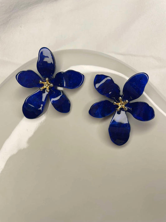 Lily Flower Earrings (donkerblauw)